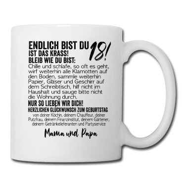 Geschenk zum 18 Tasse - 18. Geburtstag Endlich 18 Jahre Geschenk zum 18.