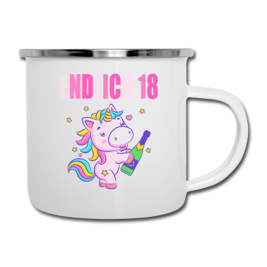 Geschenk zum 18 Emaille Tasse - Endlich 18 lustig 18 Jahre Einhorn 18. Geburtstag