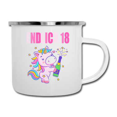 Geschenk zum 18 Emaille Tasse - Endlich 18 lustig 18 Jahre Einhorn 18. Geburtstag