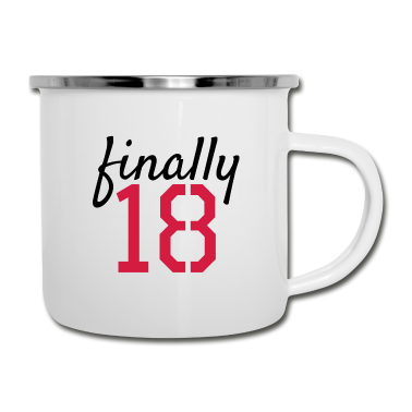 Geschenk zum 18 Emaille Tasse - Endlich 18 Spruch 18. Geburtstag Geschenk