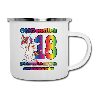 Geschenk zum 18 Emaille Tasse - OMG endlich 18! Dabbing Einhorn 18. Geburtstag