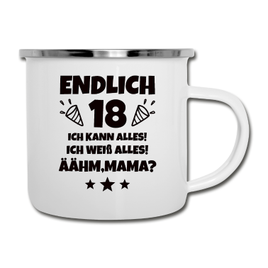 Geschenk zum 18 Emaille Tasse - Endlich 18 Geschenk Tasse