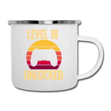 Geschenk zum 18 Emaille Tasse - Level 18 unlocked 18. Geburtstag Gamer Geschenk