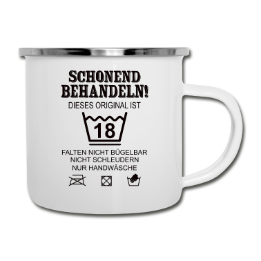 Geschenk zum 18 Emaille Tasse - Schonend Behandeln 18 Geburtstag 18 Jahre Geschenk
