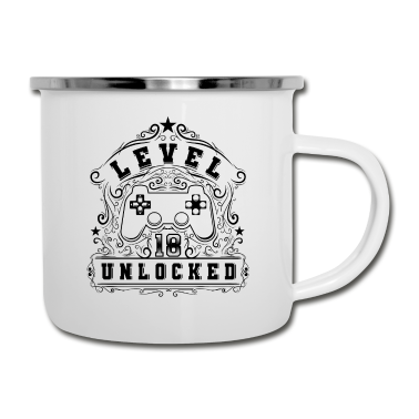 Geschenk zum 18 Emaille Tasse - Level 18 Unlocked Vintage 18. Geburtstag Geschenk
