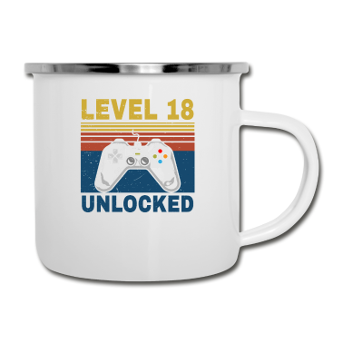Geschenk zum 18 Emaille Tasse - 18. Geburtstag Gaming Gamer 18 Jahre Geschenk
