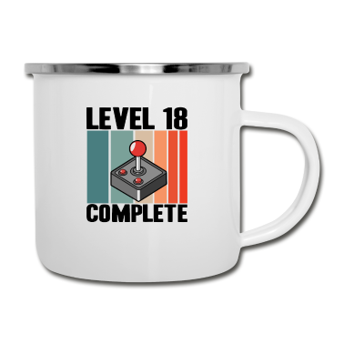 Geschenk zum 18 Emaille Tasse - Level 18 Complete 18. Geburtstag Jahre Gamer 2002