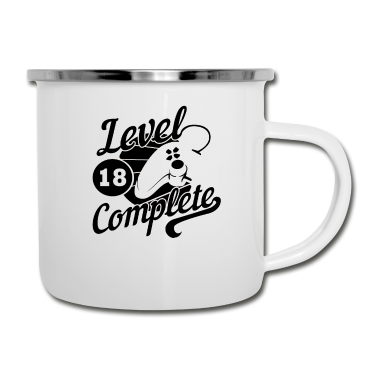 Geschenk zum 18 Emaille Tasse - 18. Geburtstag Gamer Level 18