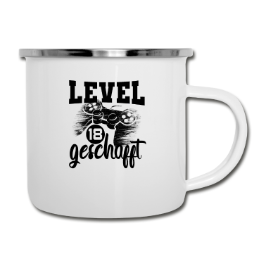Geschenk zum 18 Emaille Tasse - 18 Geburtstag Gamer Level 18