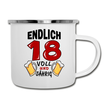 Geschenk zum 18 Emaille Tasse - Endlich 18 Voll und Jährig