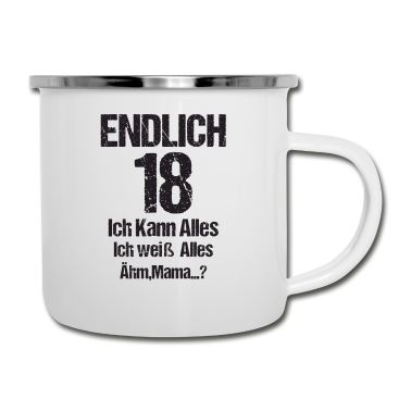 Geschenk zum 18 Emaille Tasse - Endlich 18 Geschenk Damen Herren Volljährig