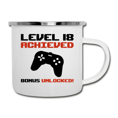 Geschenk zum 18 Emaille Tasse - Level 18 Geburtstag Zocken Geschenk