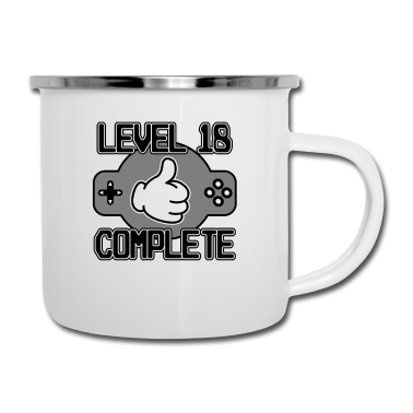 Geschenk zum 18 Emaille Tasse - Level 18 Complete 18. Geburtstag Jahre Gamer 2002