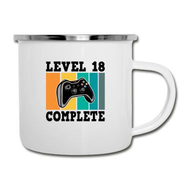 Geschenk zum 18 Emaille Tasse - Level 18 Complete 18. Geburtstag Jahre Gamer 2002