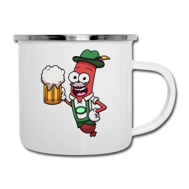 Beste Freunde Geschenke Emaille Tasse - Oktoberfestwurst mit Bier