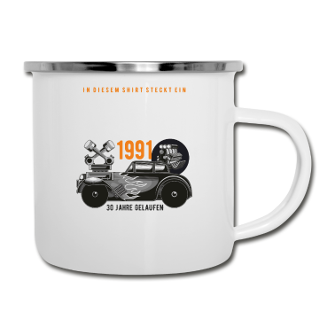 Geburtstag Geschenk Mann Emaille Tasse - 30. Geburtstag Mann Oldtimer Jahrgang 1991