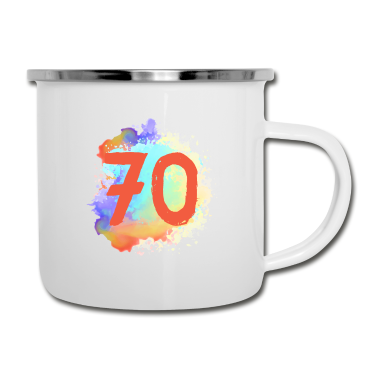 70 Geburtstag Geschenk Emaille Tasse - 70 Zahl Klecks