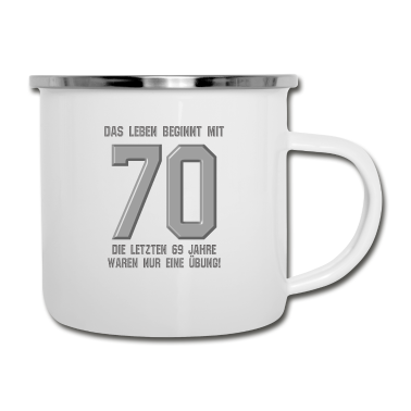 70 Geburtstag Geschenk Emaille Tasse - das leben beginnt mit 70 70. Geburtstag Geschenk