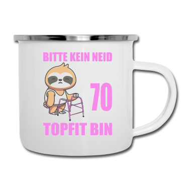 70 Geburtstag Geschenk Emaille Tasse - 70. Geburtstag 70 Jahre Faultier Faultiere