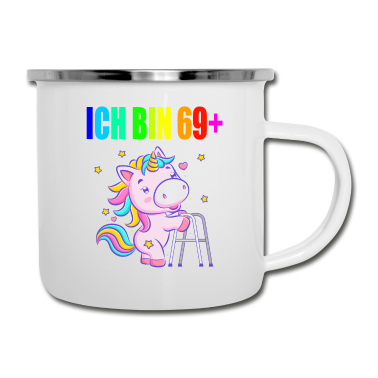 70 Geburtstag Geschenk Emaille Tasse - 70 Jahre Einhorn ich bin 69+ 70. Geburtstag