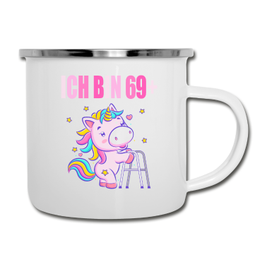 70 Geburtstag Geschenk Emaille Tasse - 70 Jahre Einhorn ich bin 69+ 70. Geburtstag