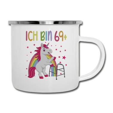 70 Geburtstag Geschenk Emaille Tasse - 70 Jahre Einhorn ich bin 69+ 70. Geburtstag