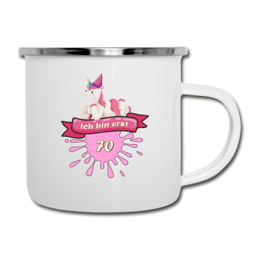 70 Geburtstag Geschenk Emaille Tasse - 70 Jahre, Runder 70. Geburtstag Einhorn Geschenk