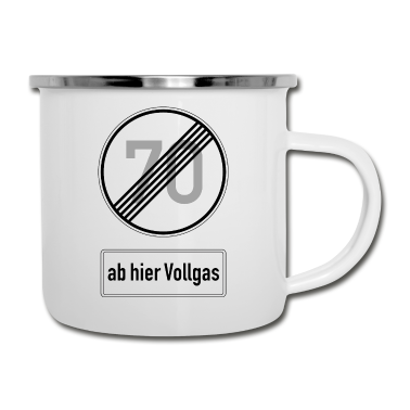 70 Geburtstag Geschenk Emaille Tasse - 70. Geburtstag Verkehrsschild 70 ab hier Vollgas