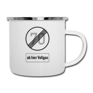 70 Geburtstag Geschenk Emaille Tasse - 70. Geburtstag Verkehrsschild 70, ab hier Vollgas