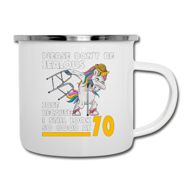 70 Geburtstag Geschenk Emaille Tasse - 70. Geburtstag 70 Jahre Einhorn mit Walker Stock