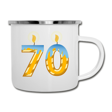 70 Geburtstag Geschenk Emaille Tasse - 70. Geburtstag mit Lite Kerzen Design