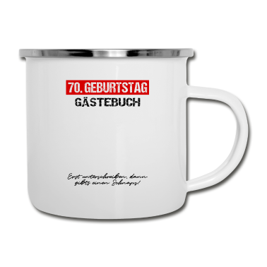 70 Geburtstag Geschenk Emaille Tasse - 70. Geburtstag Gästebuch Unterschrift Gästeliste