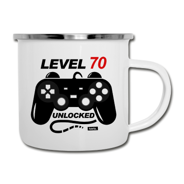 70 Geburtstag Geschenk Emaille Tasse - Level 70 Unlocked 70 Geburtstag HARIZ Geschenk Run