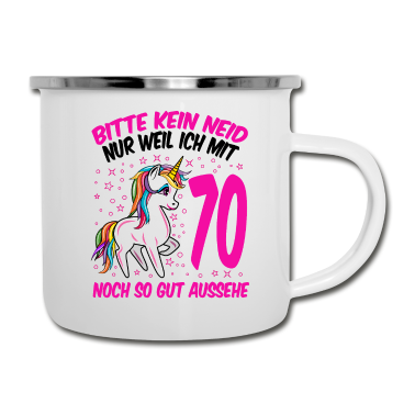 70 Geburtstag Geschenk Emaille Tasse - 70. Geburtstag Geschenk Einhorn Frauen lustig