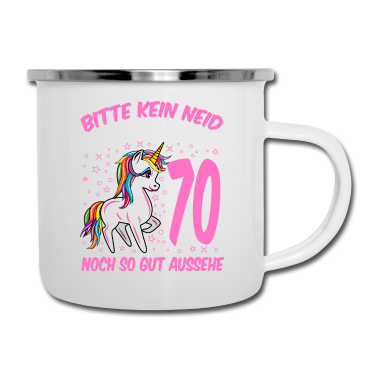70 Geburtstag Geschenk Emaille Tasse - 70. Geburtstag Geschenk Einhorn Frauen lustig