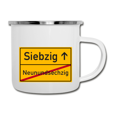 70 Geburtstag Geschenk Emaille Tasse - Verkehrsschild Ortsschild Siebzig 70. Geburtstag