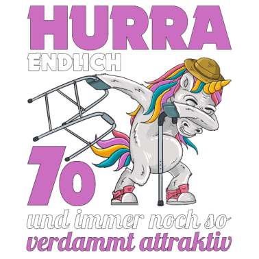 Motiv 70. Geburtstag 70 Jahre Einhorn mit Rollator Stock