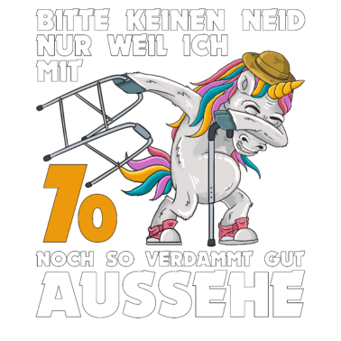 Motiv 70. Geburtstag 70 Jahre Einhorn mit Rollator Stock