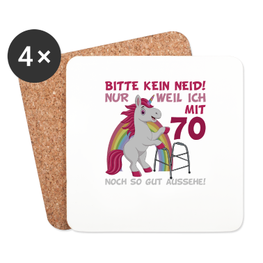 70 Geburtstag Geschenk Untersetzer - 70. Geburtstag 70 Jahre Einhorn mit Rollator Stock