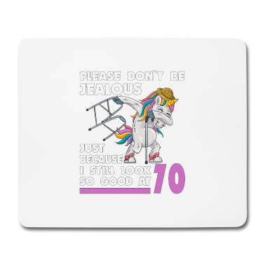 70 Geburtstag Geschenk Mousepad - 70. Geburtstag 70 Jahre Einhorn mit Rollator Stock