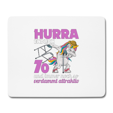 70 Geburtstag Geschenk Mousepad - 70. Geburtstag 70 Jahre Einhorn mit Rollator Stock