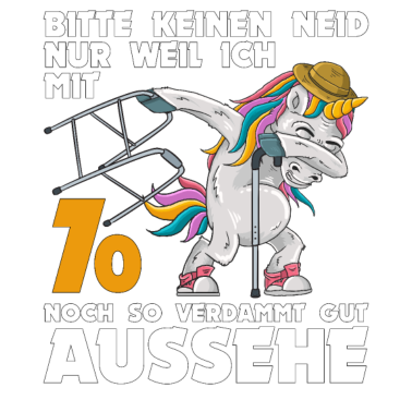 Motiv 70. Geburtstag 70 Jahre Einhorn mit Rollator Stock