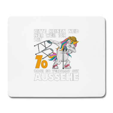 70 Geburtstag Geschenk Mousepad - 70. Geburtstag 70 Jahre Einhorn mit Rollator Stock