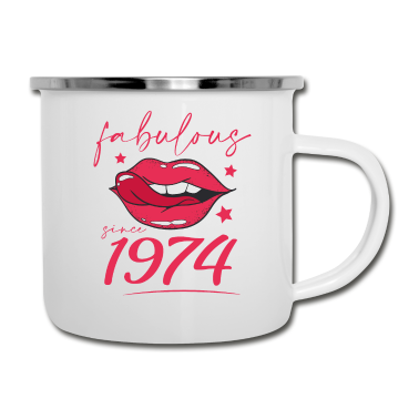Geburtstagsgeschenk Oma Emaille Tasse - Fabulous since 1974