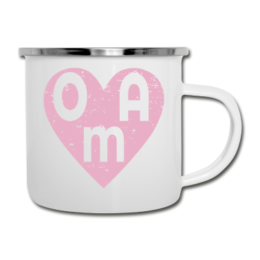 Geburtstagsgeschenk Oma Emaille Tasse - OMA OMI GROSSMUTTER MUTTERTAG HERZ LIEBE FRAU