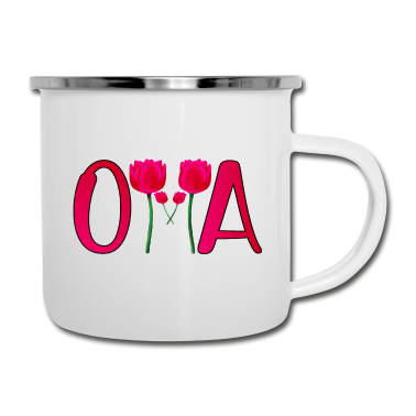 Geburtstagsgeschenk Oma Emaille Tasse - OMA TULPEN MUTTERTAG BLUMEN PFLANZEN OMI DANKE