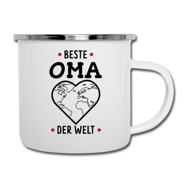 Geburtstagsgeschenk Oma Emaille Tasse - Beste Oma der Welt Herz Weltkarte Oma Großmutter