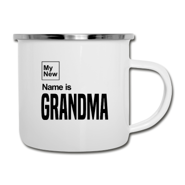 Geburtstagsgeschenk Oma Emaille Tasse - Neuer Name ist Oma