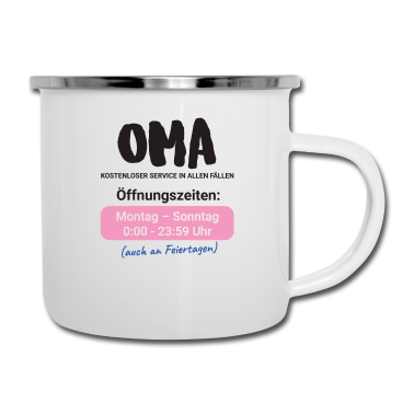 Geburtstagsgeschenk Oma Emaille Tasse - Oma kostenloser Service in allen Fällen