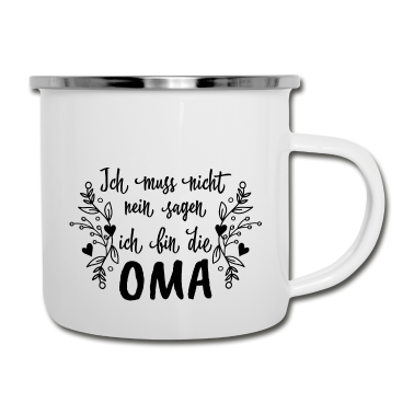 Geburtstagsgeschenk Oma Emaille Tasse - Ich bin die Oma Geschenk Liebe Familie Herz